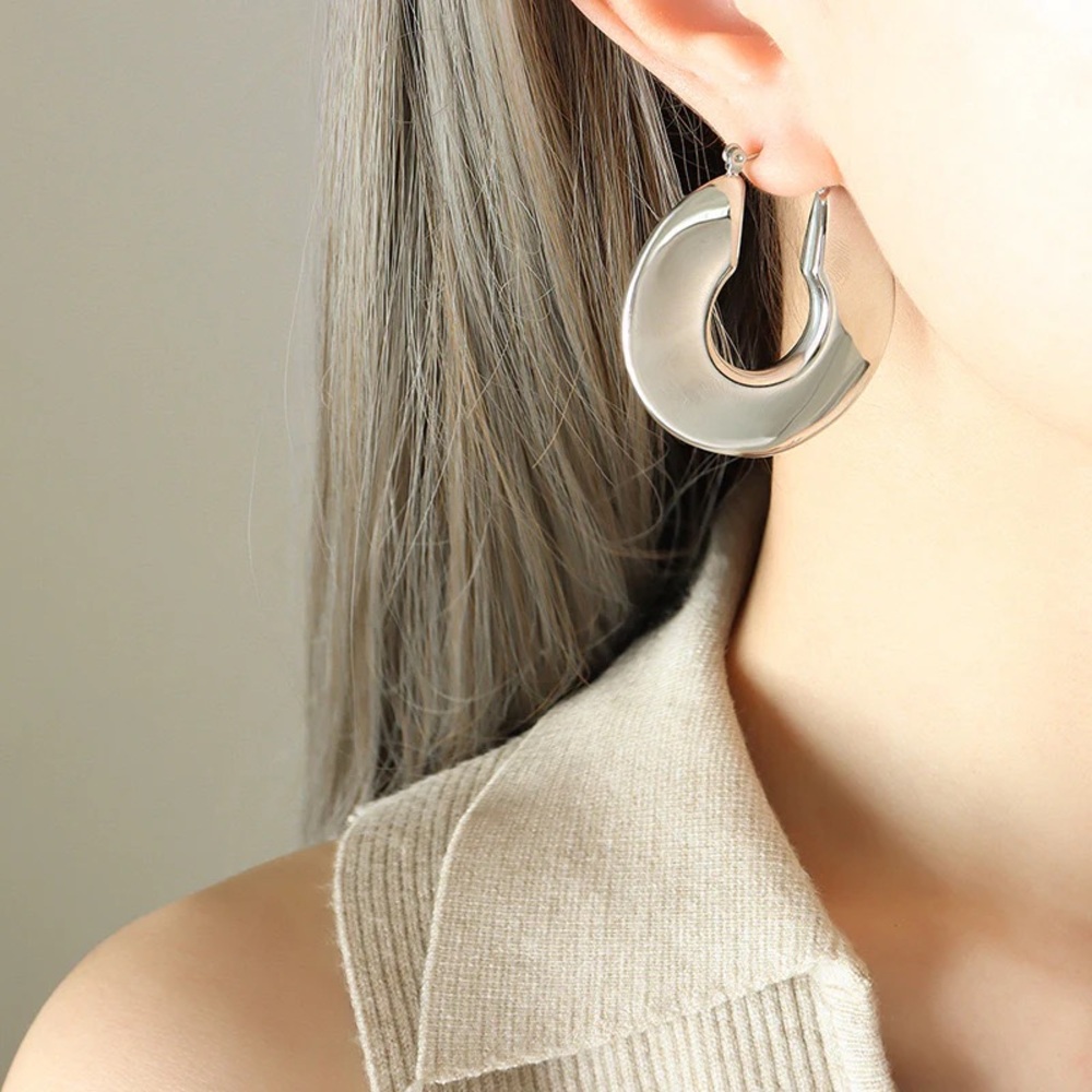 NEW💎Silver Chunky Hoop Earrings*Large Hoop